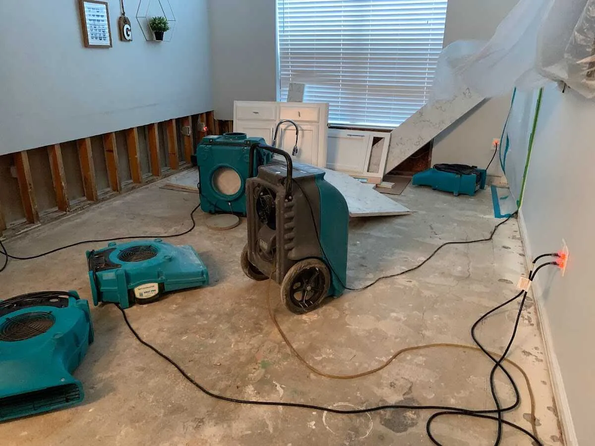 Dehumidifier in flood-cut room for Water Damage Restoration in Lincoln